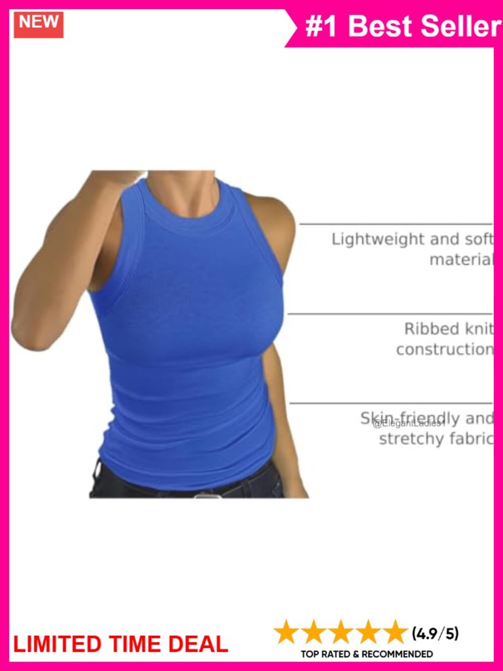 Sleeveless Racerback High Neck Ribbed Fitted Tank Top - Picture 3 of 6